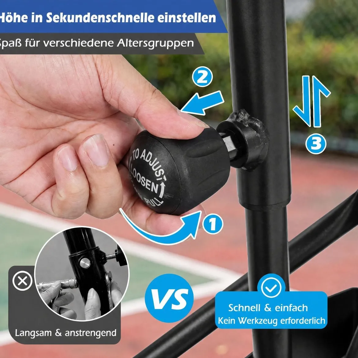 Basketballkorb mit PE-Rückwand Outdoor Basketballanlage 215-260 cm 8-fach Höhenverstellbar