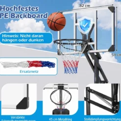 Basketballkorb mit PE-Rückwand Outdoor Basketballanlage 215-260 cm 8-fach Höhenverstellbar