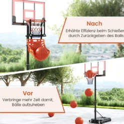 Basketball-Rücklaufaufsatz mit 4 Werkzeuglosen & Abnehmbaren Haken 360° Drehbarer Basketball-Rebounder
