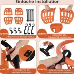Basketball-Rücklaufaufsatz mit 4 Werkzeuglosen & Abnehmbaren Haken 360° Drehbarer Basketball-Rebounder