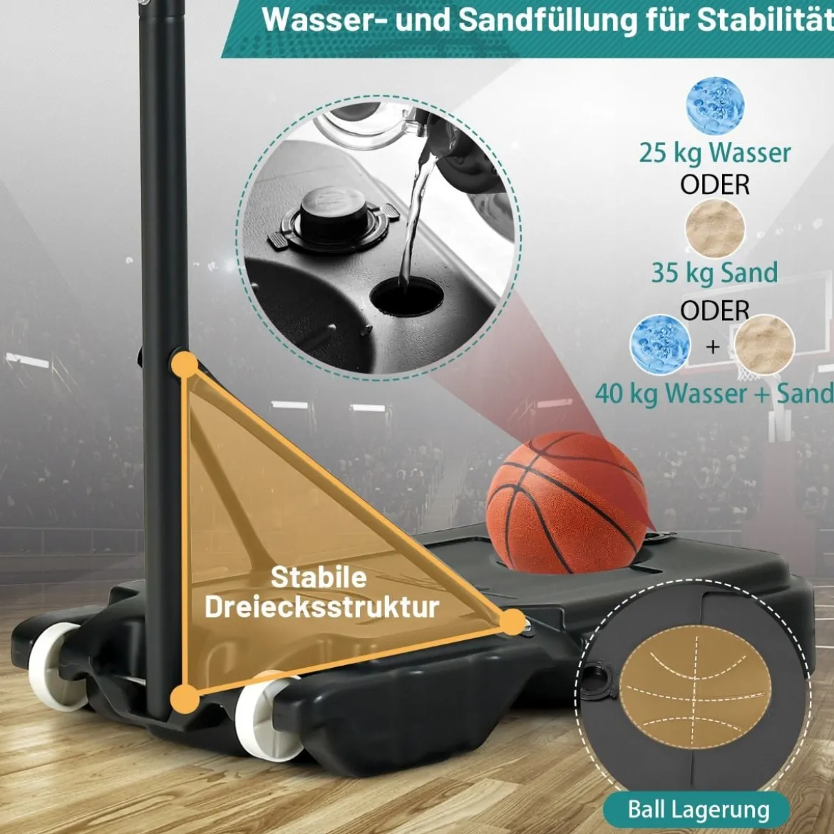 Basketballständer 90/158-210 cm höhenverstellbar Basketballkorb mit Ständer wetterbeständig Indoor Outdoor