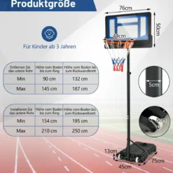 Basketballständer 90/158-210 cm höhenverstellbar Basketballkorb mit Ständer wetterbeständig Indoor Outdoor