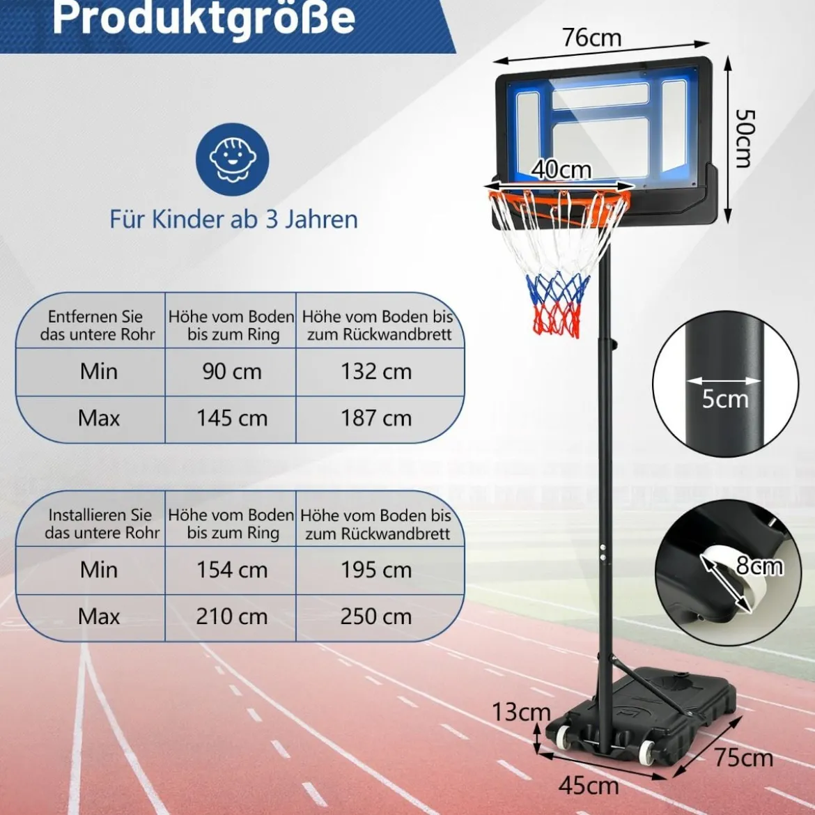 Basketballständer 90/158-210 cm höhenverstellbar Basketballkorb mit Ständer wetterbeständig Indoor Outdoor