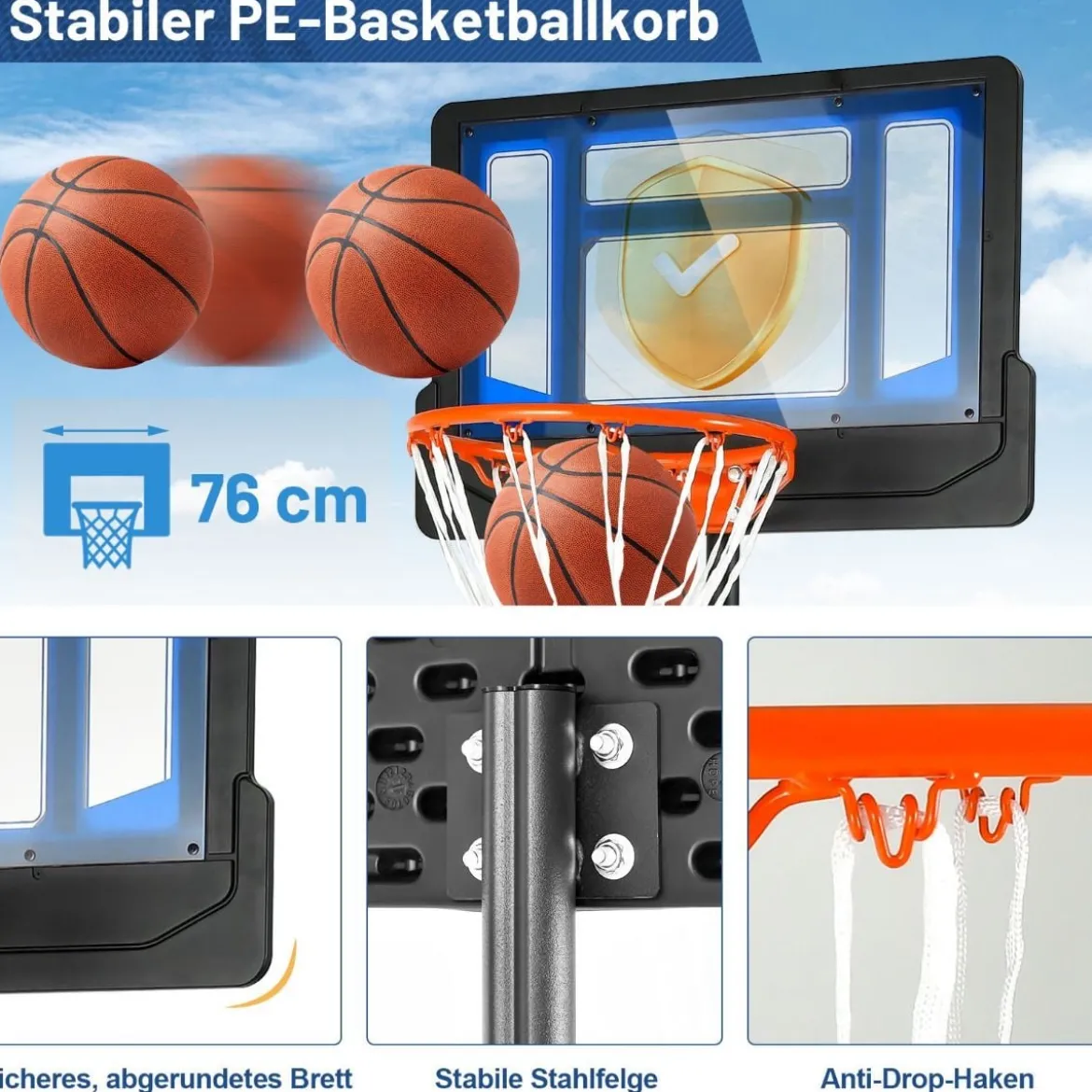 Basketballständer 90/158-210 cm höhenverstellbar Basketballkorb mit Ständer wetterbeständig Indoor Outdoor