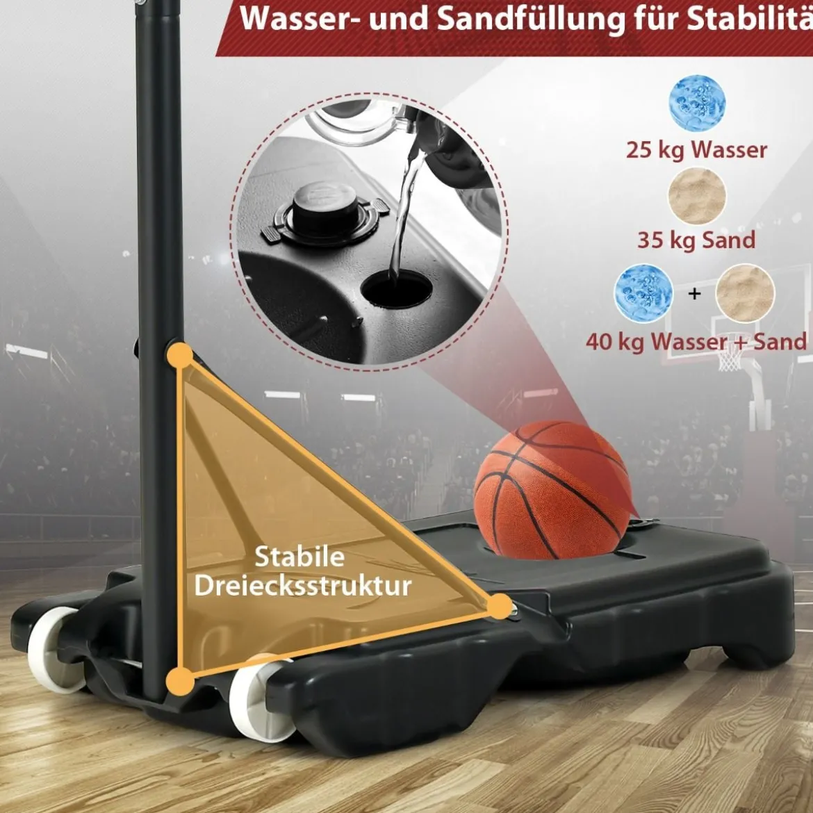 Basketballständer 90/158-210 cm höhenverstellbar Basketballkorb mit Ständer wetterbeständig Indoor Outdoor