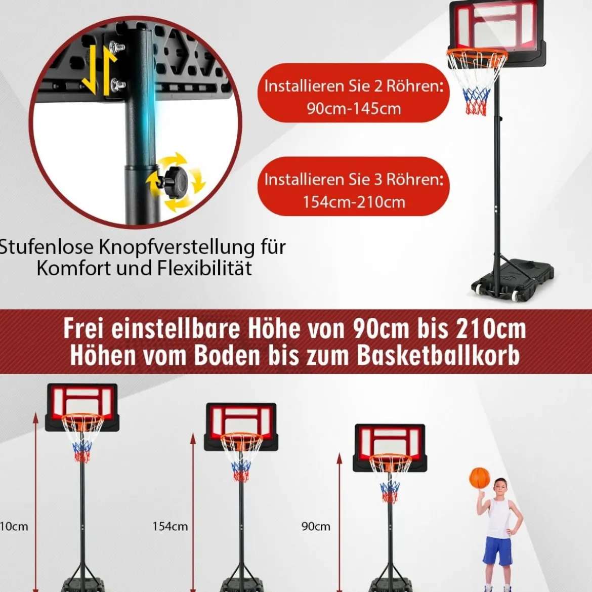 Basketballständer 90/158-210 cm höhenverstellbar Basketballkorb mit Ständer wetterbeständig Indoor Outdoor