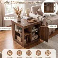 Bauernhaus Nachtisch mit Ladestation Nachtschrank mit verstellbarem Regal Schrank Braun