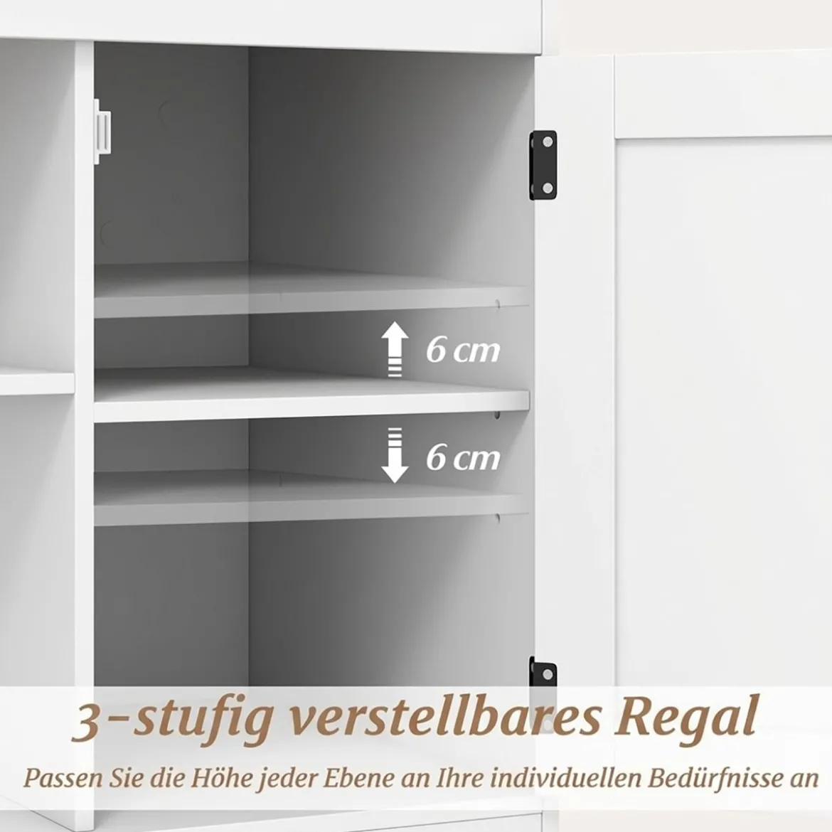 Bauernhaus Nachtisch mit Ladestation Nachtschrank mit verstellbarem Regal Schrank & Scheunentür Weiß