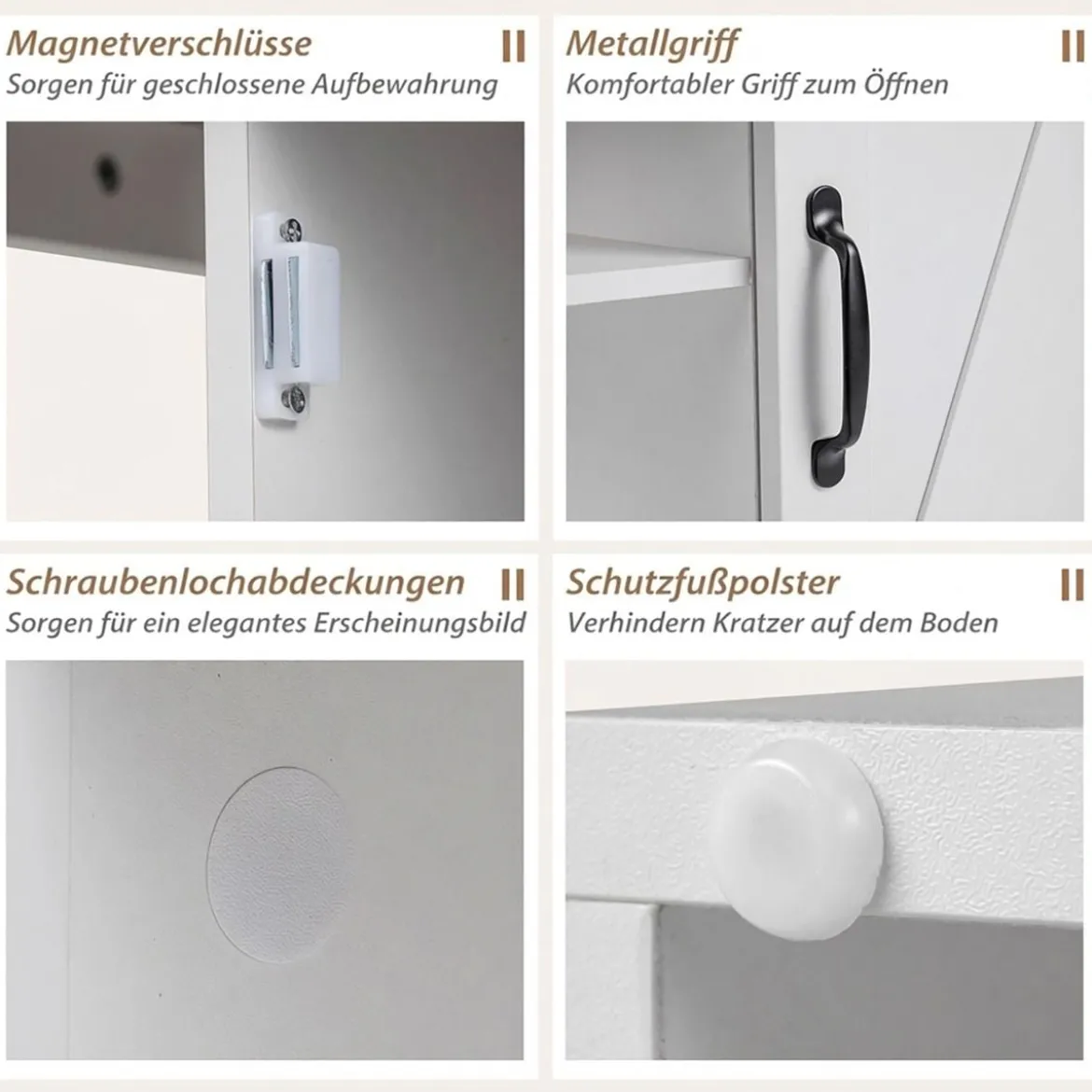 Bauernhaus Nachtisch mit Ladestation Nachtschrank mit verstellbarem Regal Schrank & Scheunentür Weiß