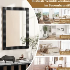 Bauernhaus Wandspiegel mit Holzrahmen aus Gummibaumholz Rustikaler Badspiegel