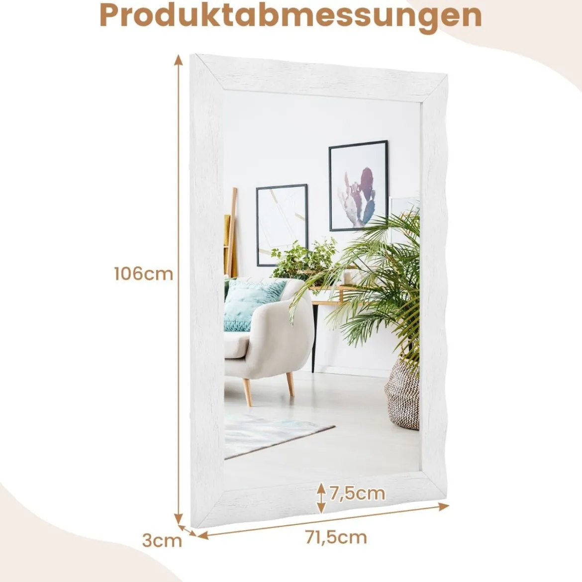 Bauernhaus Wandspiegel mit Holzrahmen aus Gummibaumholz Rustikaler Badspiegel