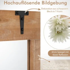 Bauernhaus Wandspiegel Rustikaler Hängespiegel mit Holzrahmen Rechteckiger Dekospiegel Natur