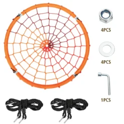 Baumschaukel Ø100cm Nestschaukel Spinnennetz Kinderschaukel Tellerschaukel Hängeschaukel Orange