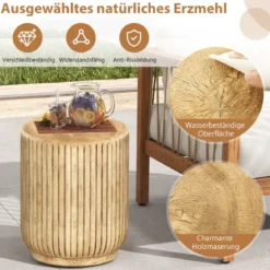 Baumstumpfförmiger Beistelltisch für den Außenbereich 43 cm hoher holzähnlicher Terrassenhocker Natur