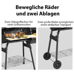BBQ-Holzkohlegrill mit Rädern Grillwagen mit Deckel Outdoor-Grill 115 x 65 x 108 cm Schwarz