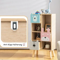Bücherregal für Kinder Kinderzimmerschrank mit 3 Schubladen aus Holz 40 x 25,5 x 82,5 cm Natur