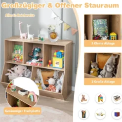 Bücherregal für Kinder mit 5 Würfelfächern Kinderregal aus Holz mit Kippsicherungen Natur