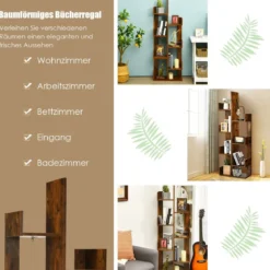 Bücherregal im Baumform mit 8 Fächern Standregal Aufbewahrungsregal 50 x 25 x 145 cm