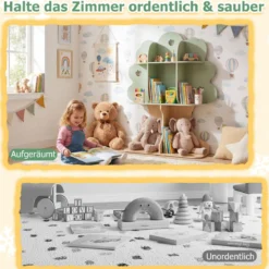 Bücherregal Kinder Kinderregal mit 8 Offenen Fächern Spielzeugregal in Baumform mit Apfelmotiv