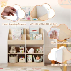 Bücherregal Kinder Kleinkind-Spielzeugregal mit 4 aufrechten Würfeln & 4 Aufbewahrungsfächern Weiß
