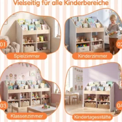 Bücherregal Kinder Kleinkind-Spielzeugregal mit 4 aufrechten Würfeln & 4 Aufbewahrungsfächern Weiß