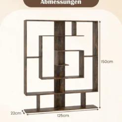 Bücherregal mit 7 Ebenen Raumteiler Regal Geometrisches Standregal Büroregal Ablageregal