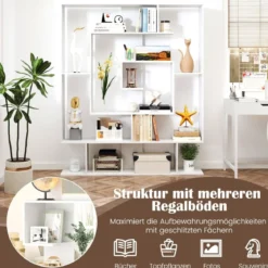 Bücherregal mit 7 Ebenen Raumteiler Regal Geometrisches Standregal Büroregal Ablageregal