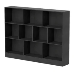Bücherregal mit 10 Fächern freistehendes Aufbewahrungsregal mit 3 Ebenen und 2 Kippschutz-Sets Schwarz