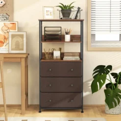 Bücherregal mit 3 Schubladen & Offenen Regalen Kommode Schubladenschrank 56,5 x 20 x 117cm