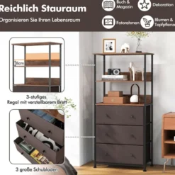 Bücherregal mit 3 Schubladen & Offenen Regalen Kommode Schubladenschrank 56,5 x 20 x 117cm