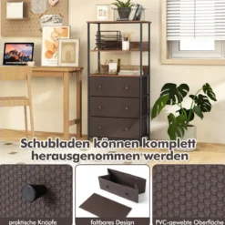 Bücherregal mit 3 Schubladen & Offenen Regalen Kommode Schubladenschrank 56,5 x 20 x 117cm