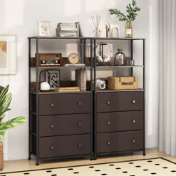 Bücherregal mit 3 Schubladen & Offenen Regalen Kommode Schubladenschrank 56,5 x 20 x 117cm