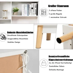 Bücherregal mit Türen und offenes Fächern Bücherschrank Sideboard Kommode Standregal 80 x 24 x 119 cm Weiß