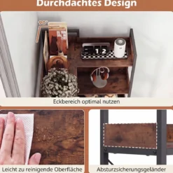 Bücherregal 5 Stöckiges L-Form Eckregal mit Erhöhten Seitenkanten 72 x 69 x 167 cm Braun