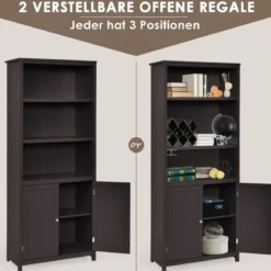 Bücherschrank Bücherregal mit Türen & 3 offenen Regalen Standregal Aktenregal Kaffee