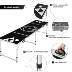 Beer Pong Tisch Partyspiele klappbar Bierpong Tisch Campingtisch Trinkspiele höheverstellbar Schwarz