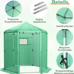 Begehbares Gewächshaus mit PE-Abdeckung & Metallrahmen Sechseckiges Treibhaus Grün