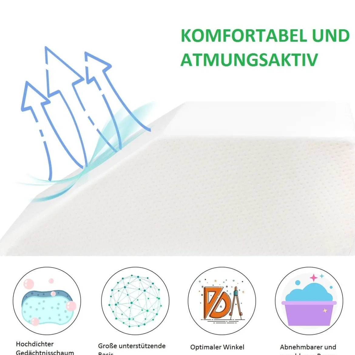 Bein-Kissen Beinruhekissen Beinhochlagerungskissen mit waschbarem Bezug Weiß 60 x 54 x 20 cm