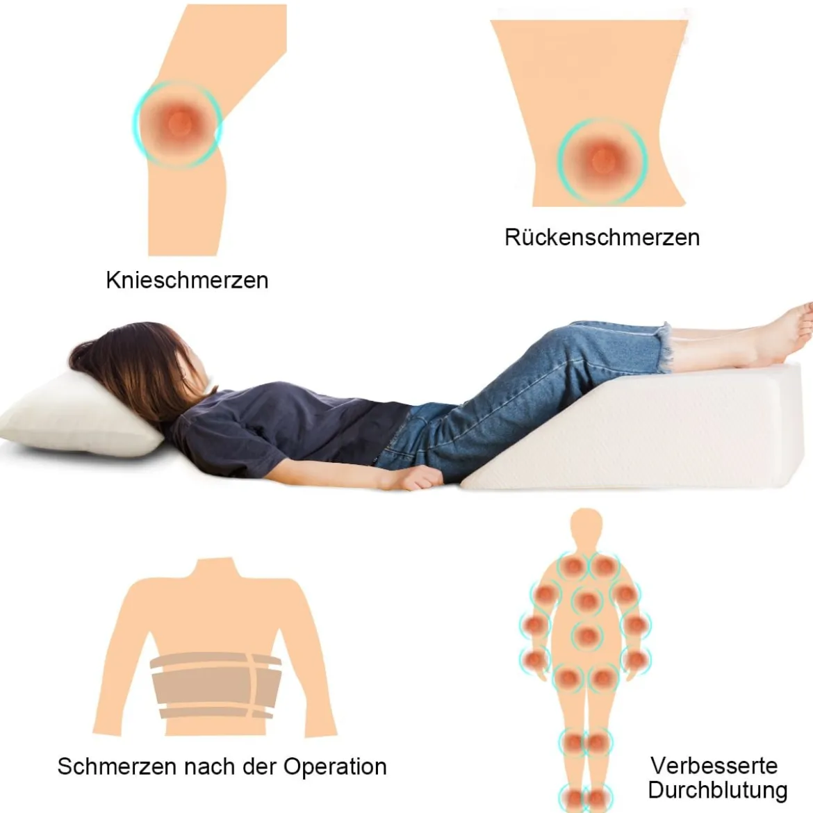 Bein-Kissen Beinruhekissen Beinhochlagerungskissen mit waschbarem Bezug Weiß 60 x 54 x 20 cm
