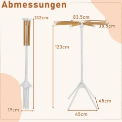 4-Bein Wäscheständer stehender Wäschetrockner mit 8 Bambus-Trockenstangen 40 Kleiderbügel-Slots Natur