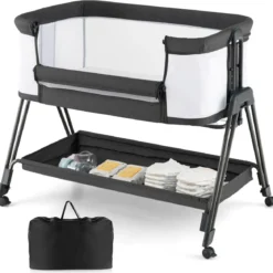 Beistellbett für Babys zusammenklappbares tragbares Babybett Dunkelgrau