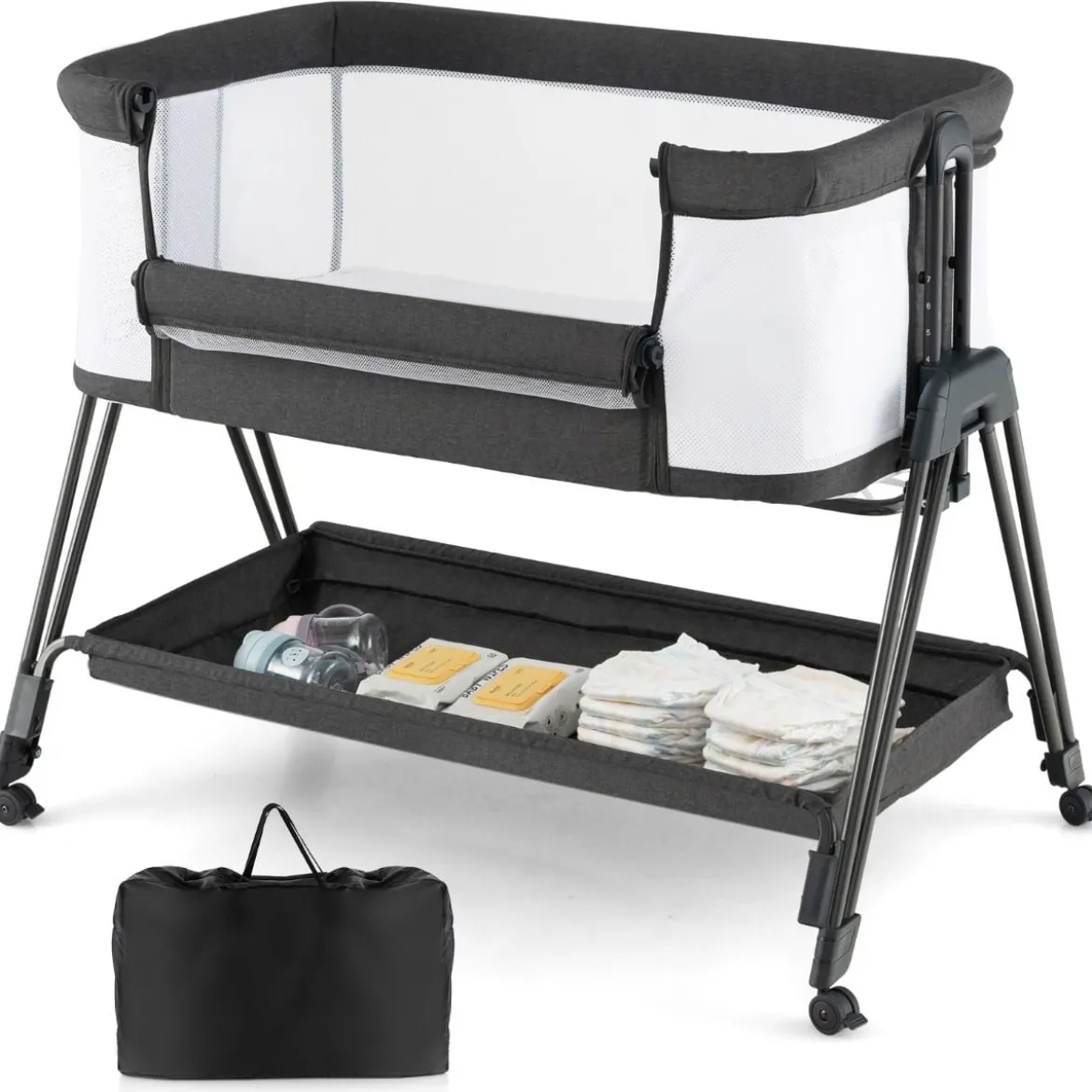 Beistellbett für Babys zusammenklappbares tragbares Babybett Dunkelgrau