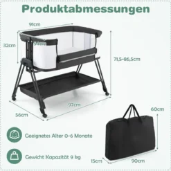Beistellbett für Babys zusammenklappbares tragbares Babybett Dunkelgrau