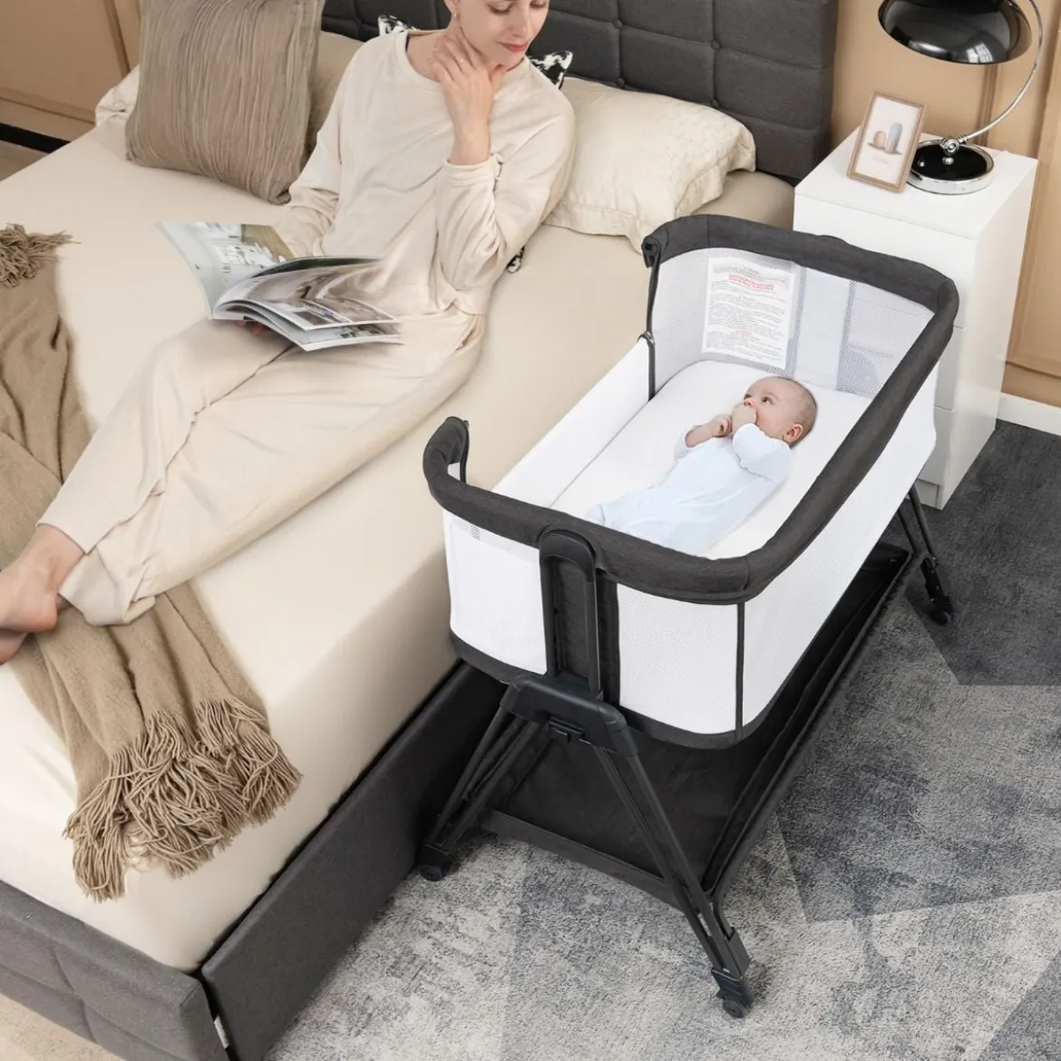 Beistellbett für Babys zusammenklappbares tragbares Babybett Dunkelgrau