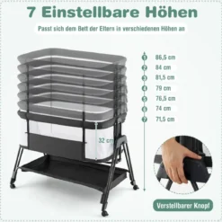 Beistellbett für Babys zusammenklappbares tragbares Babybett Dunkelgrau