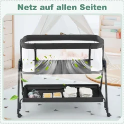 Beistellbett für Babys zusammenklappbares tragbares Babybett Dunkelgrau