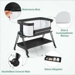 Beistellbett für Babys zusammenklappbares tragbares Babybett Dunkelgrau