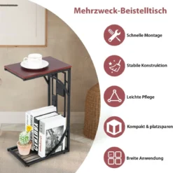 Beistelltisch C-Form Marmor Kaffeetisch Laptoptisch Sofatisch31 x 21 x 53 cm Braun