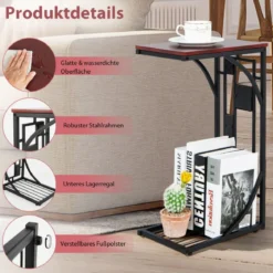 Beistelltisch C-Form Marmor Kaffeetisch Laptoptisch Sofatisch31 x 21 x 53 cm Braun