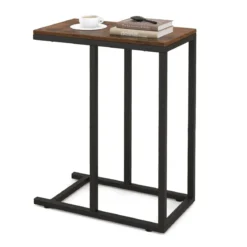 Beistelltisch C-Form Sofatisch mit Metallgestell Kaffeetisch für Wohnzimmer Rustikales Braun/Grau/Schwarz